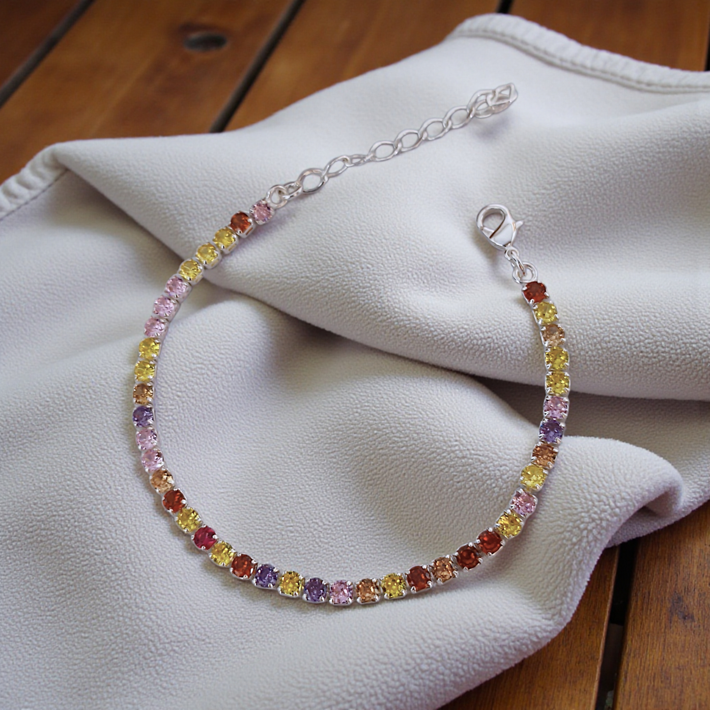 Pulseira Riviera Zircônia Color 3mm Prata 925