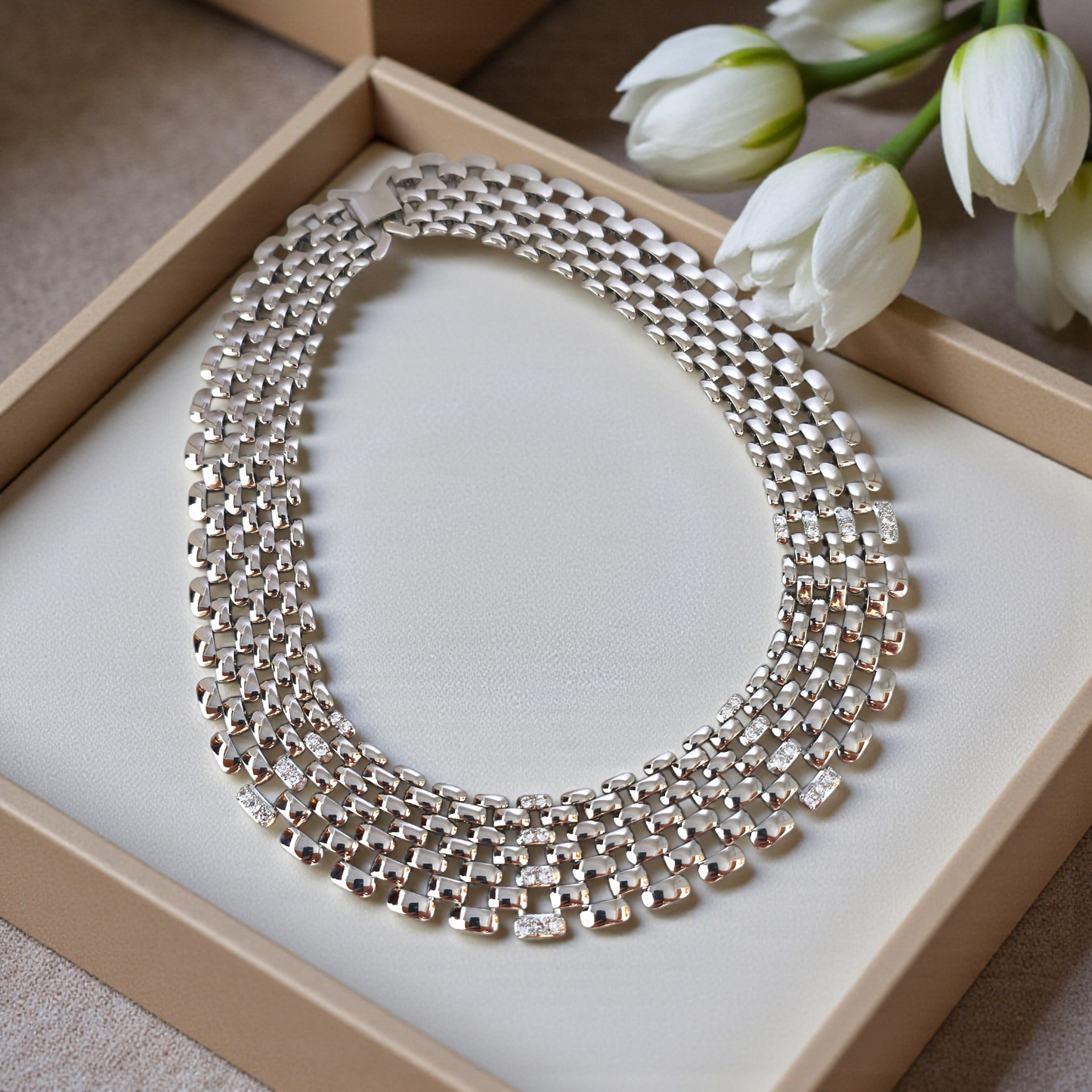 Colar Maxi Malha Relógio Cravejado Sedutora 25mm