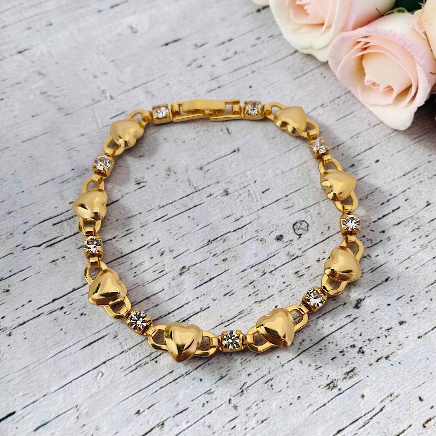 Pulseira Corações e Zircônias Fecho Jóia