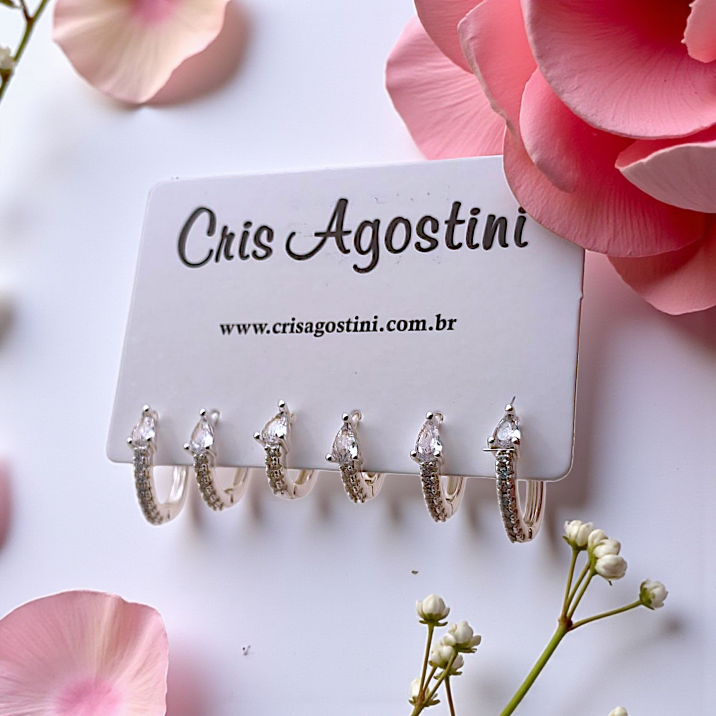 Brinco Trio Argolinhas Gotinha Zircônias Prata 925
