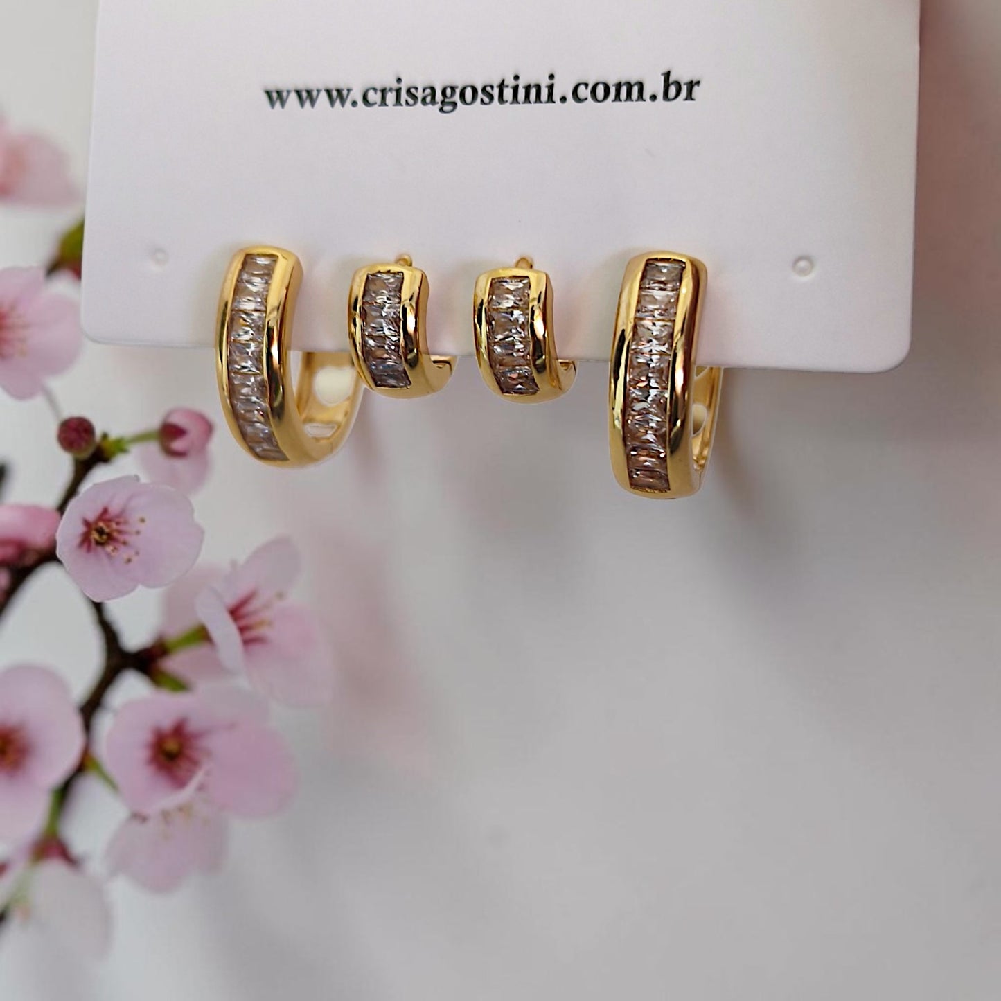 Brinco Dupla Argolinhas Baguetes Zircônias