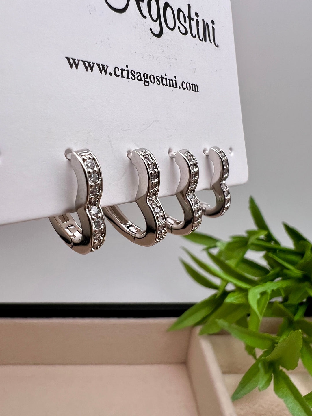 Brinco Dupla Argolinhas Coração Zircônias
