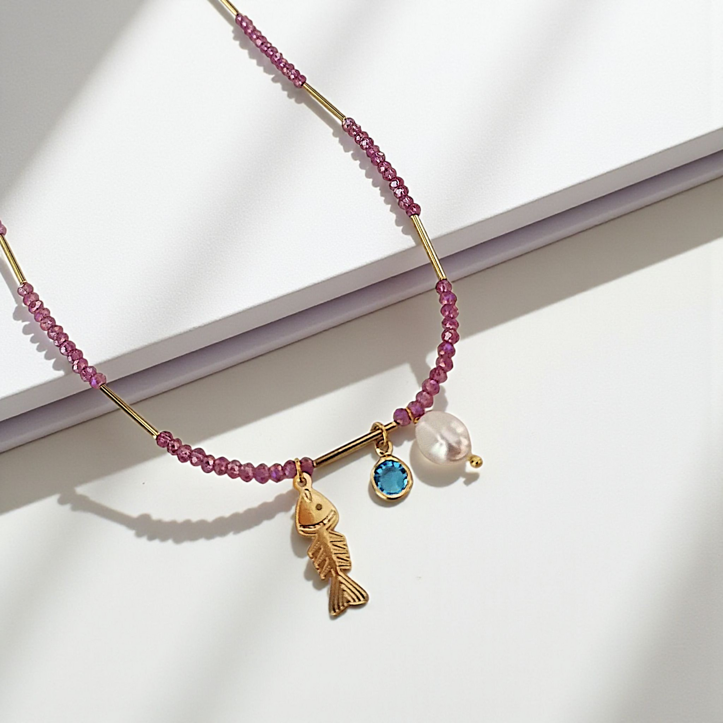 Colar Choker Cristal, Canutilhos e Pingentes
