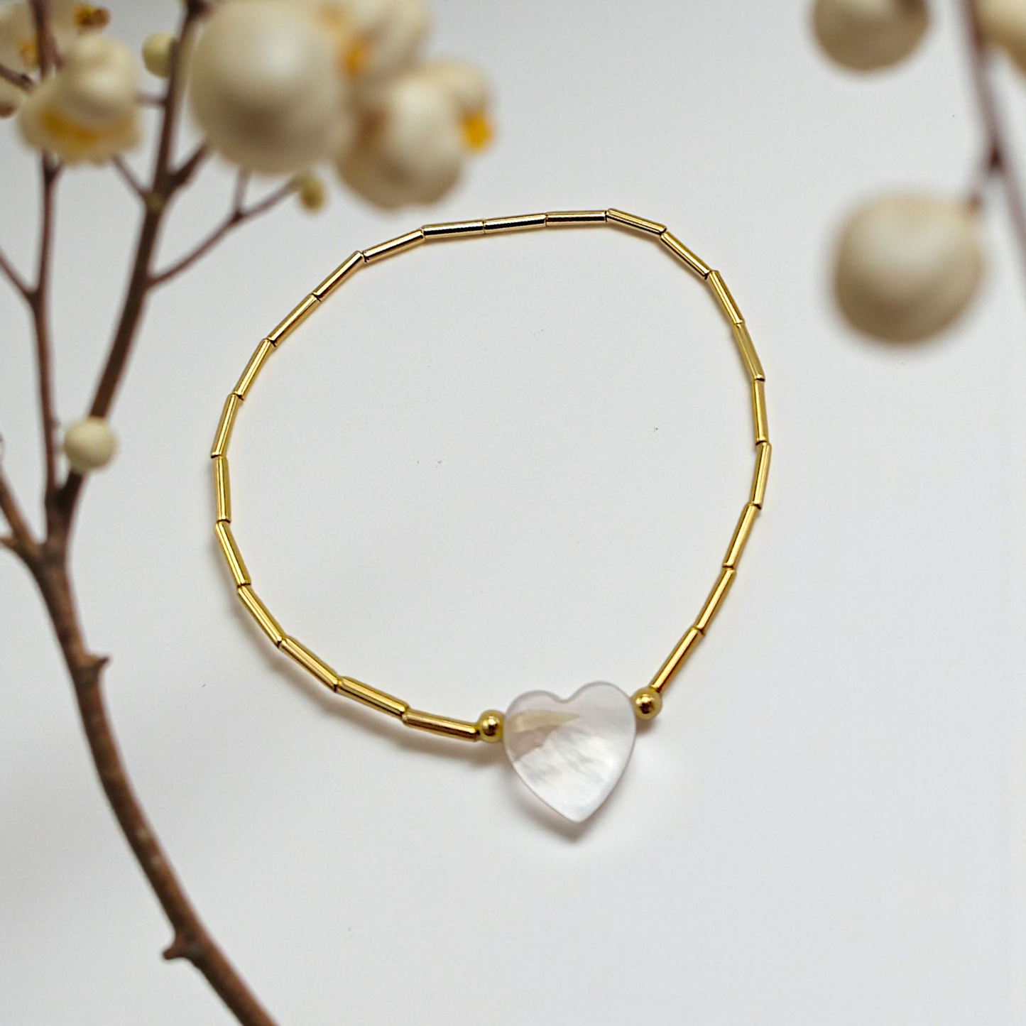 Pulseira Canutilhos Coração Madrepérola