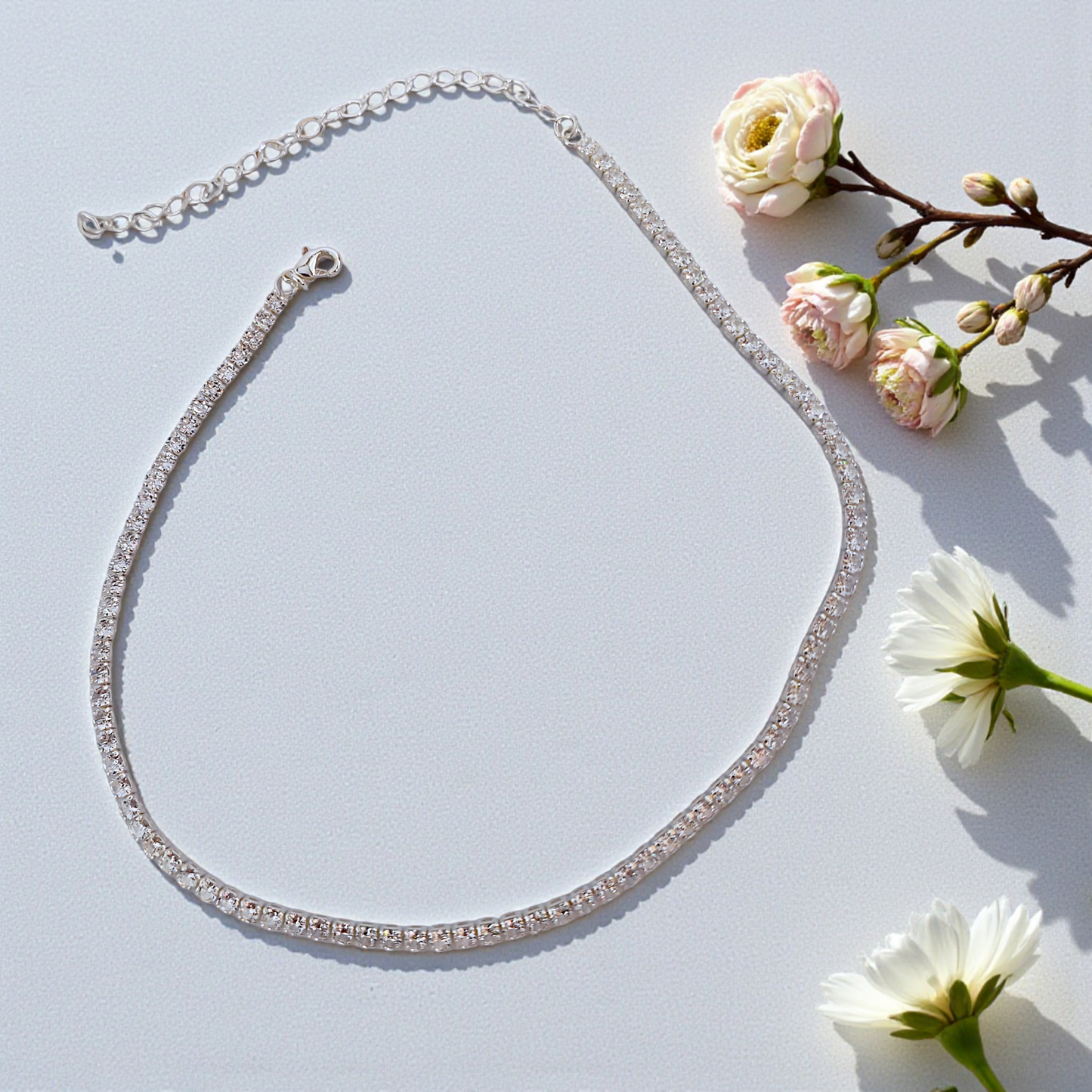 Colar Riviera Fino Zircônias Cristal 3mm Prata 925