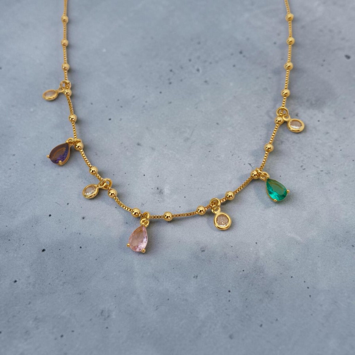 Colar Choker Bolinhas e Gotas Zircônias Colors