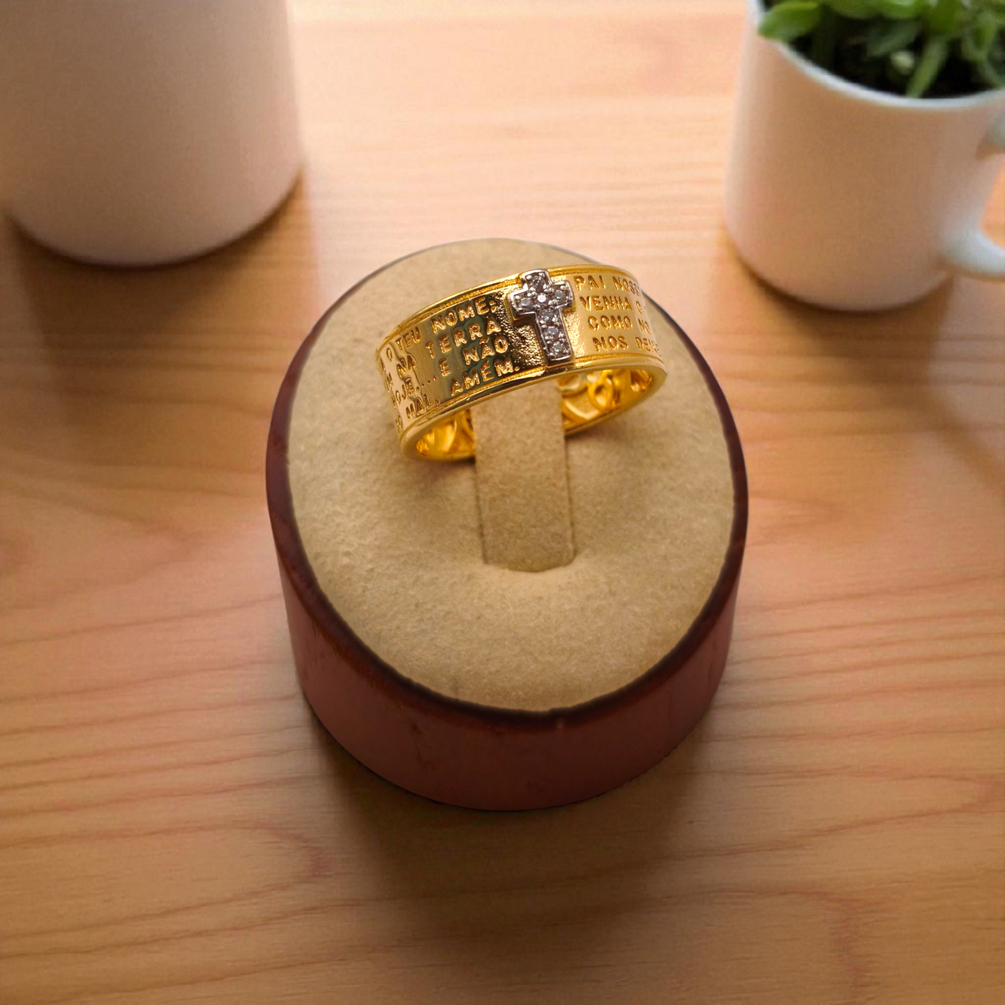 Anel Largo Oração Pai Nosso Cruz Microzircônias