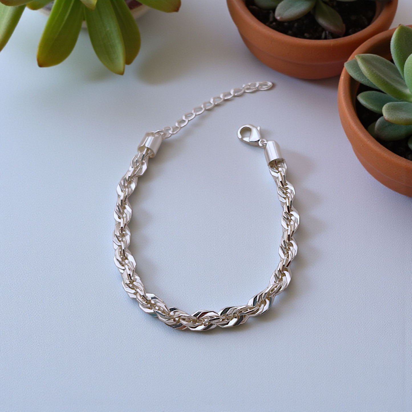 Pulseira Elos Torcidos Entrelaçados Grossa Prata 925