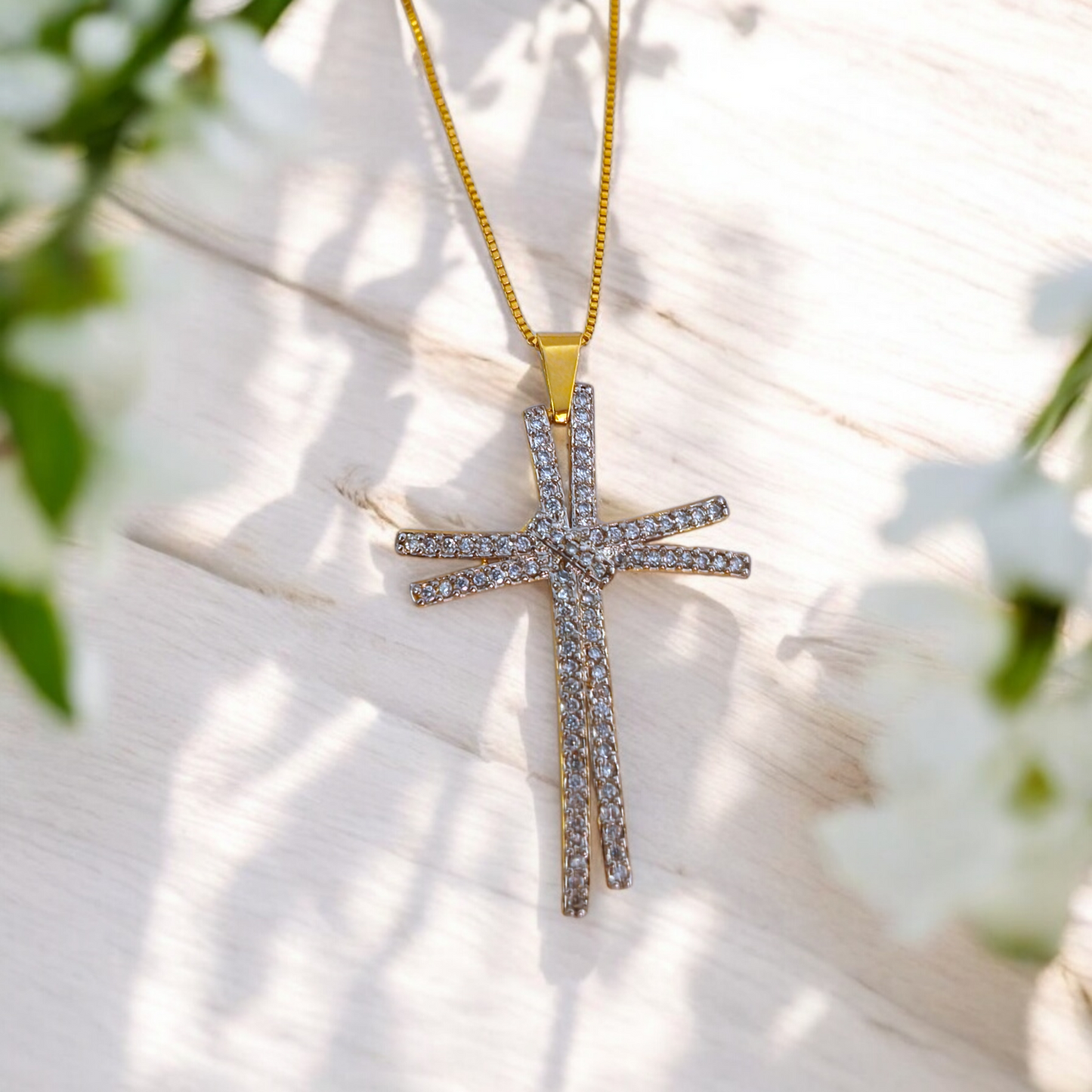 Colar Crucifixo Duplo Microzircônias