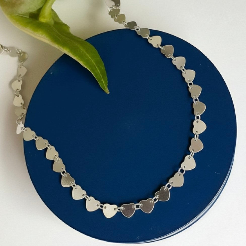 Colar Longo Corações Prata 925