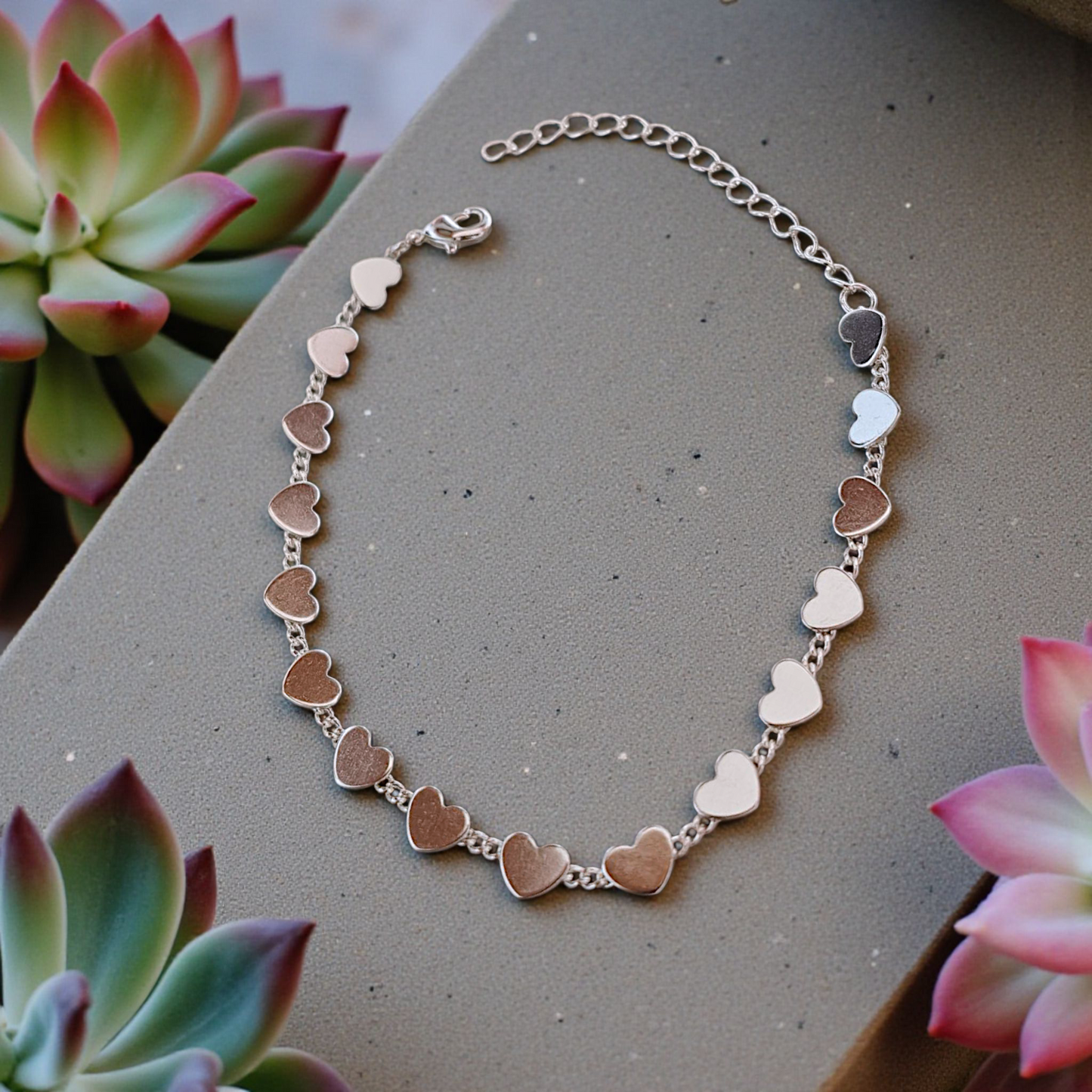 Pulseira Corações Sequência Prata 925