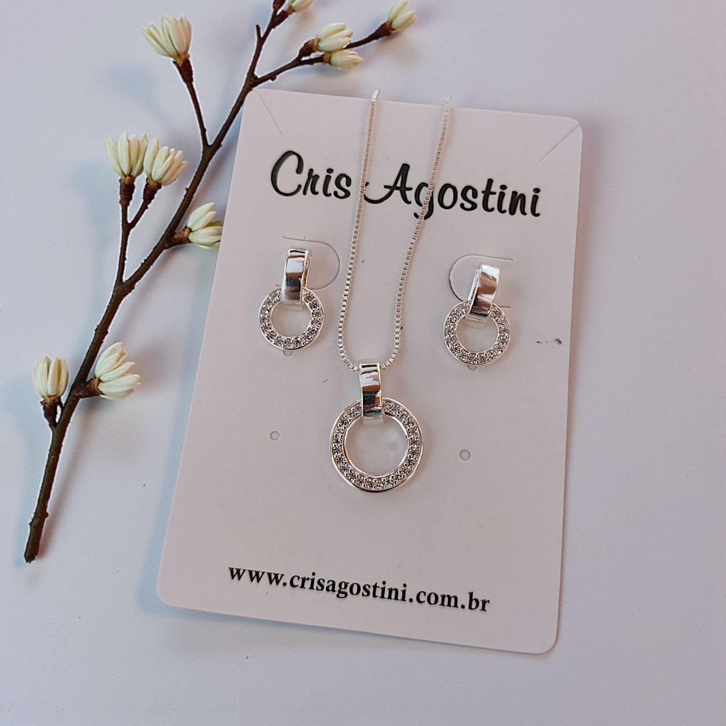 Conjunto Delicado Aro Microzircônias Prata 925