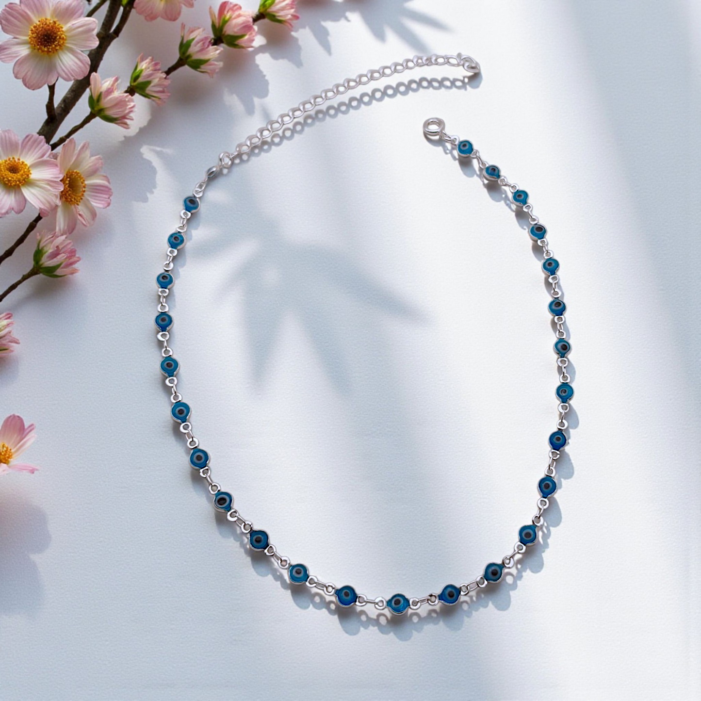 Colar Choker Olho Grego Pequeno Prata 925
