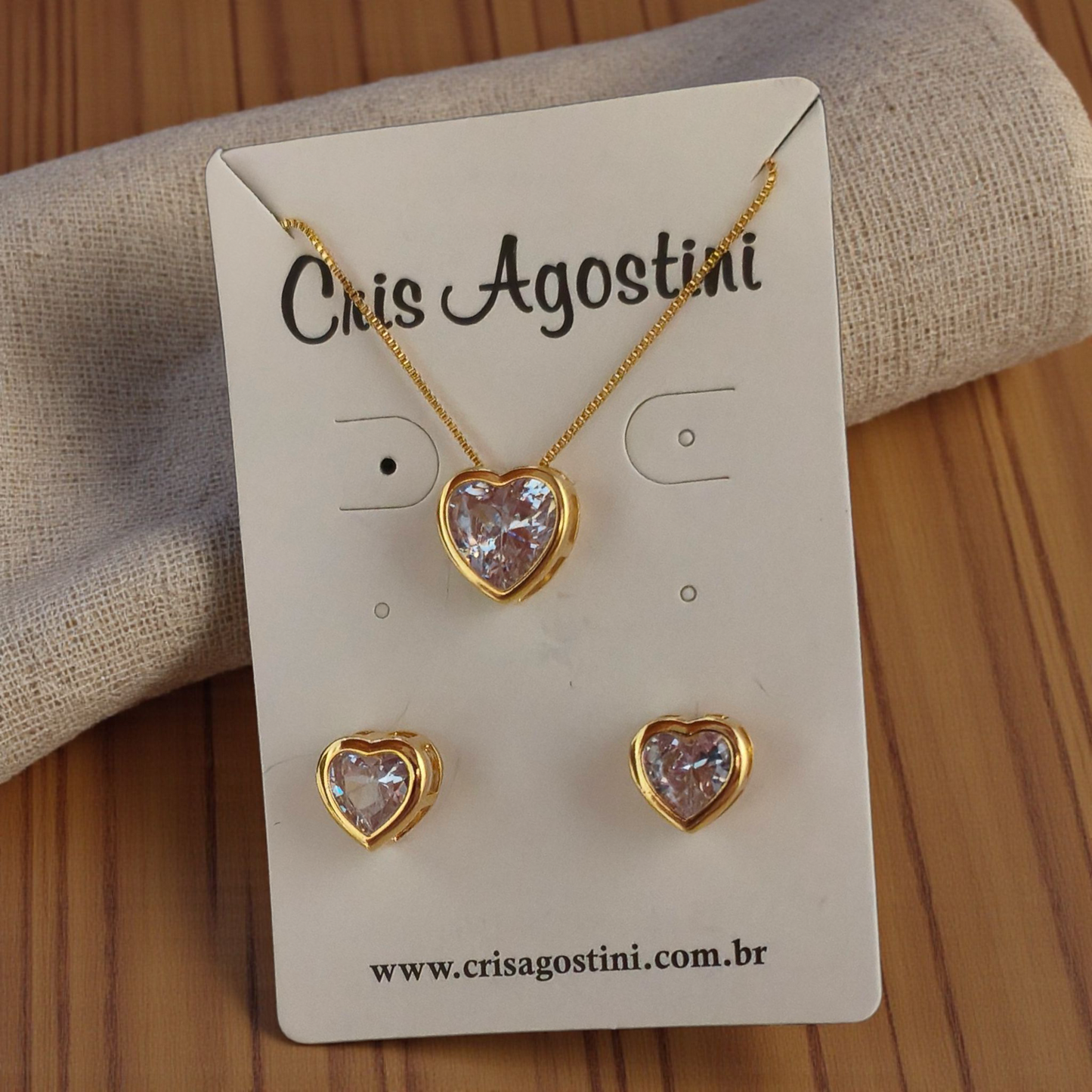 Conjunto Coração Cristal Caixa