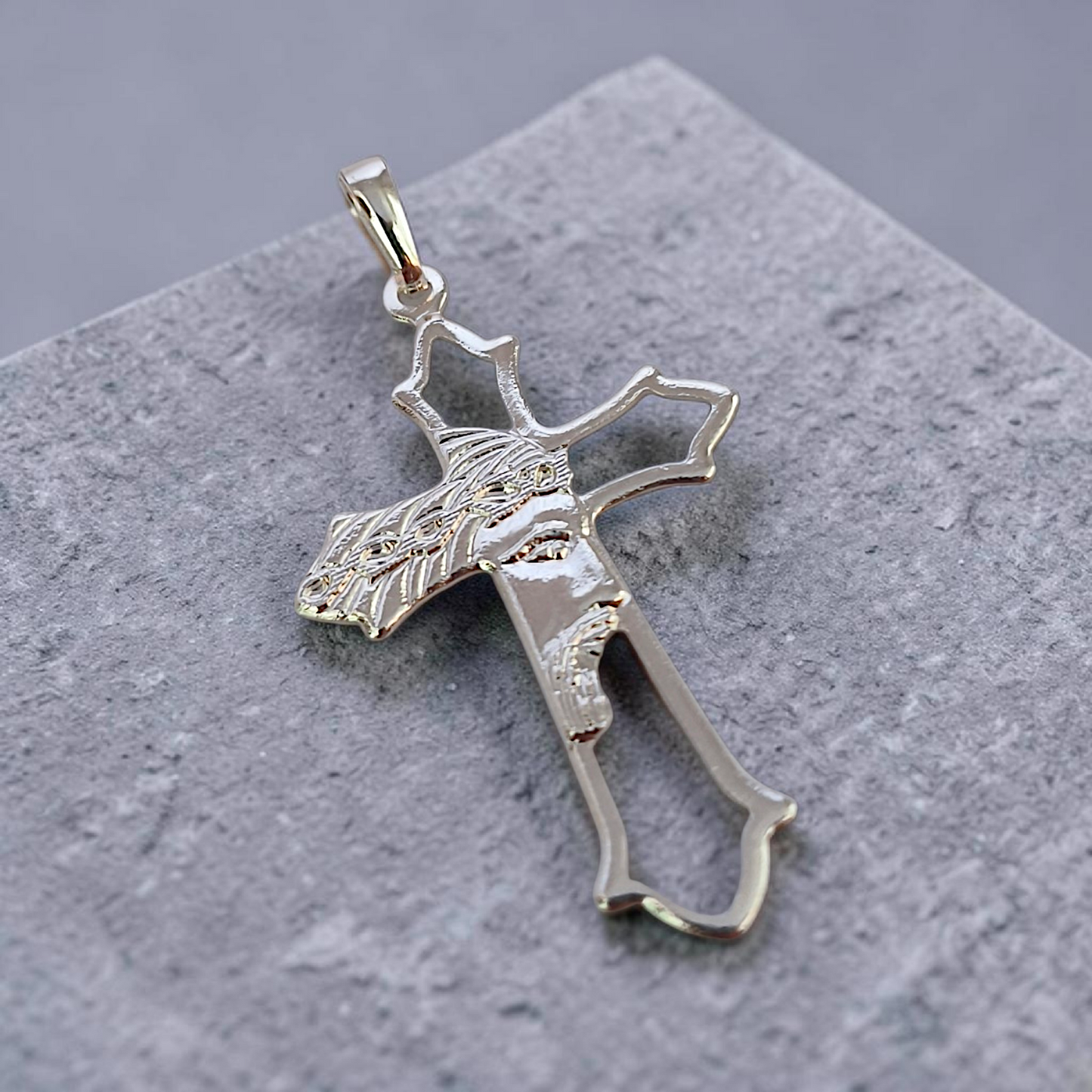 Pingente Crucifixo Face de Cristo 45x25mm Prata 925