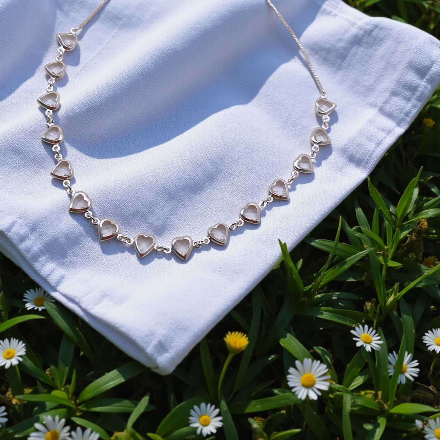 Colar Choker Corações Sextavados Prata 925