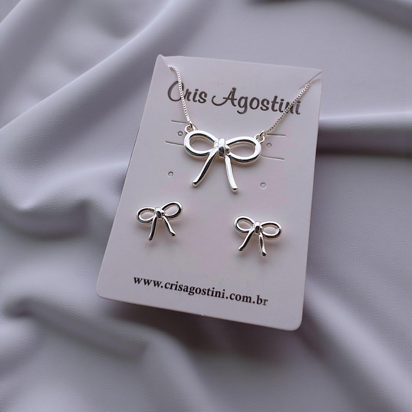 Conjunto Laço Liso Prata 925
