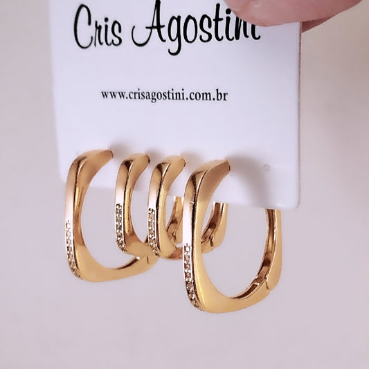 Dupla Brincos Argolas Quadradas Microzircônias