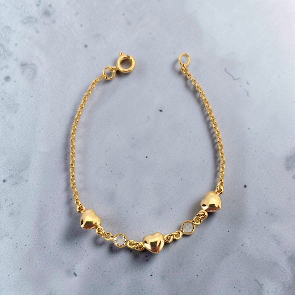 Pulseira Infantil 3 Corações e Zircônias
