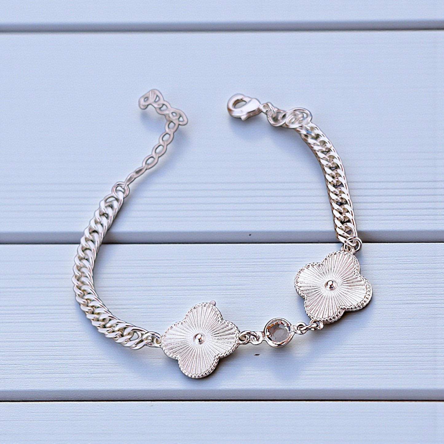 Pulseira Grumet Trevos e Zircônia VClif Prata 925