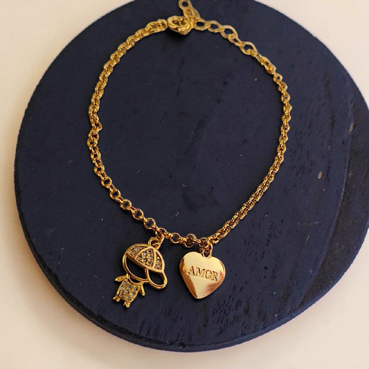 Pulseira Pingentes 1 Menino e Coração Love