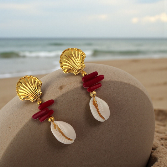 Brinco Mar - Concha Coral e Búzio