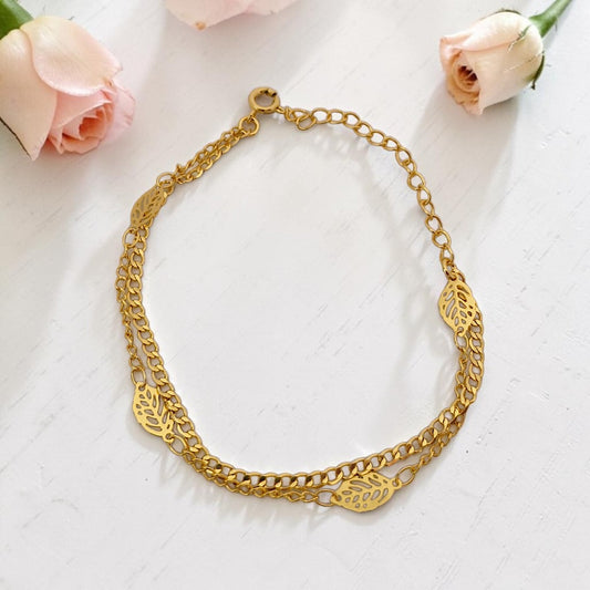 Pulseira Malha Dupla Folhas