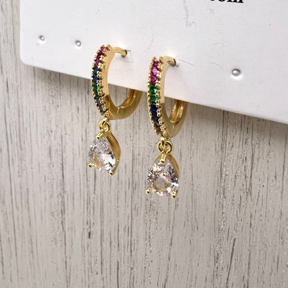 Brinco Argolinha Pingente Gota Zircônia