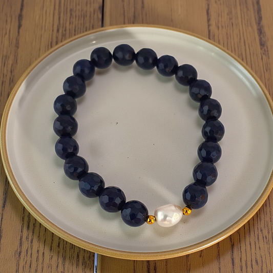 Pulseira Pedra Natural Jade 8mm e Pérola