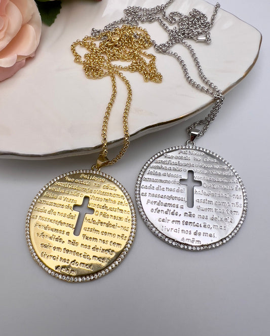 Colar Longo Medalha Maxi Pai Nosso