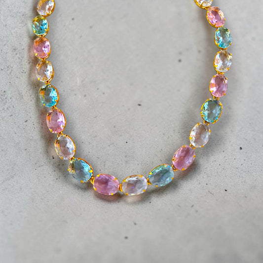 Colar Luxo Zircônias Coloridas Lapidadas
