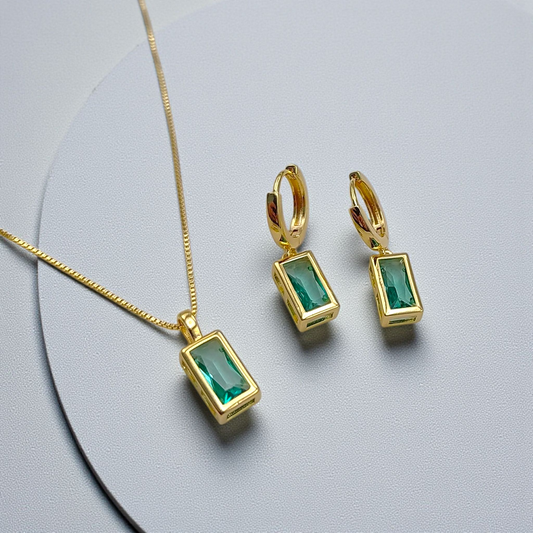 Conjunto Argolinha Retângulo Zircônia