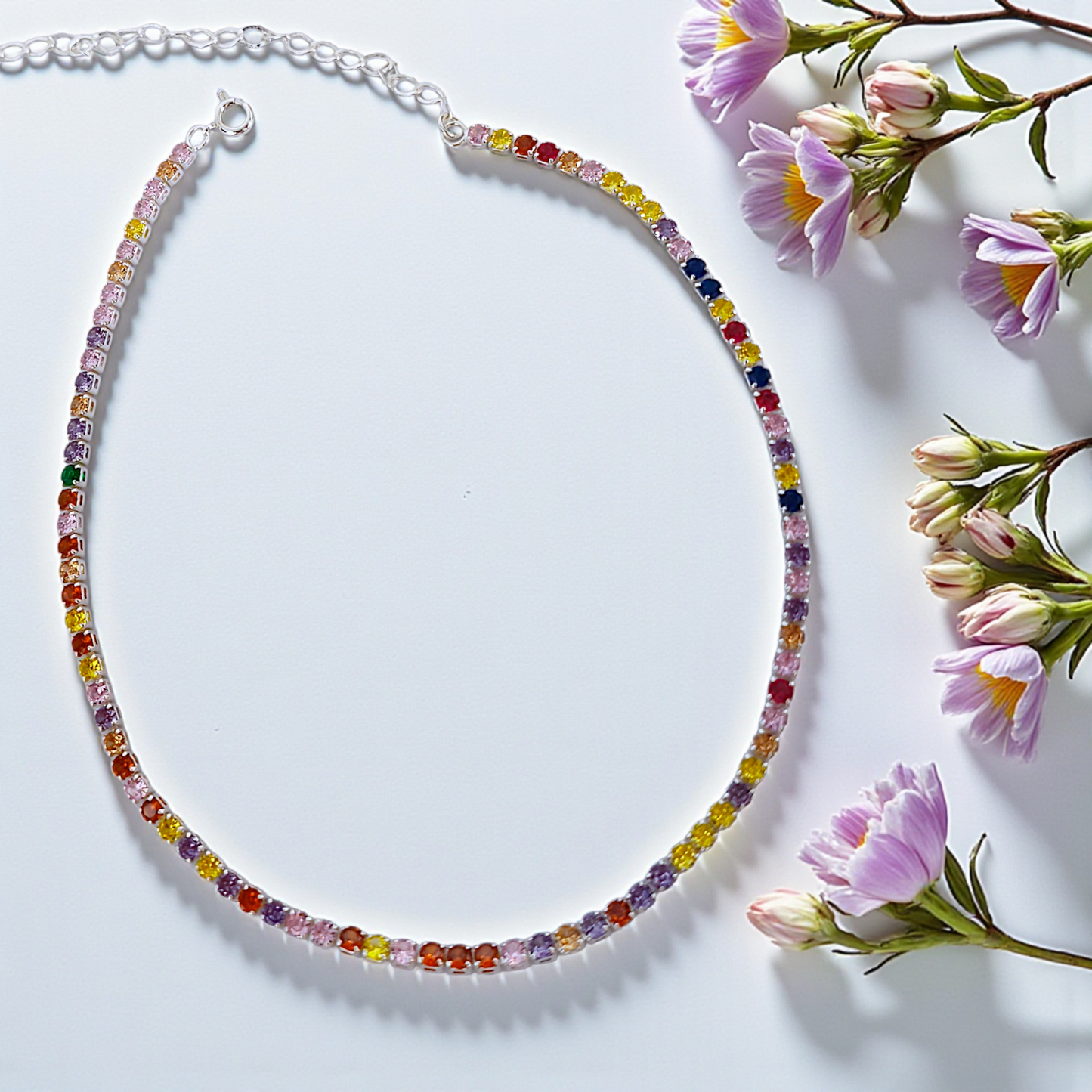 Colar Riviera Fino Zircônias Colors 3mm Prata 925