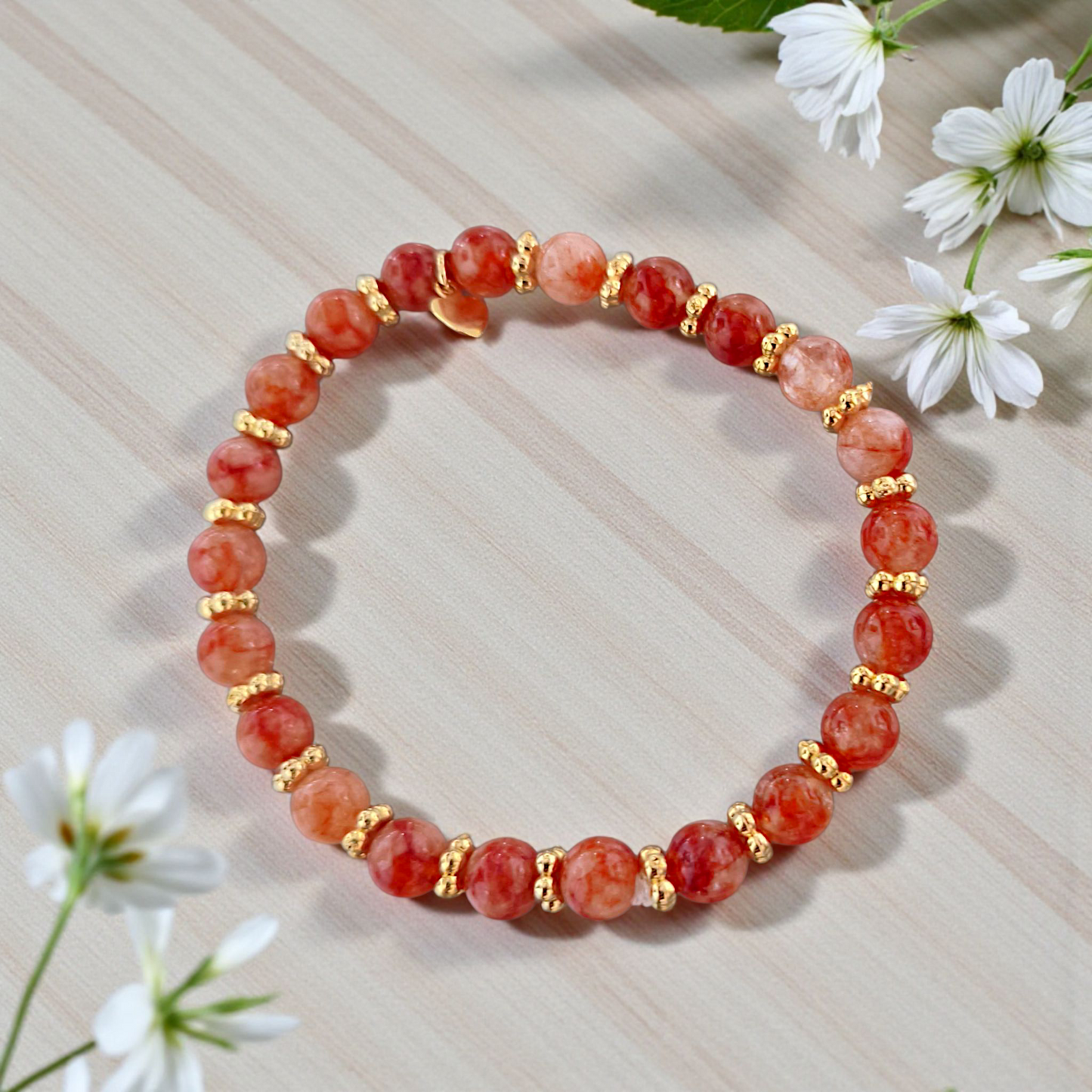 Pulseira Pedras Naturais Colors 5mm Detalhes Ouro