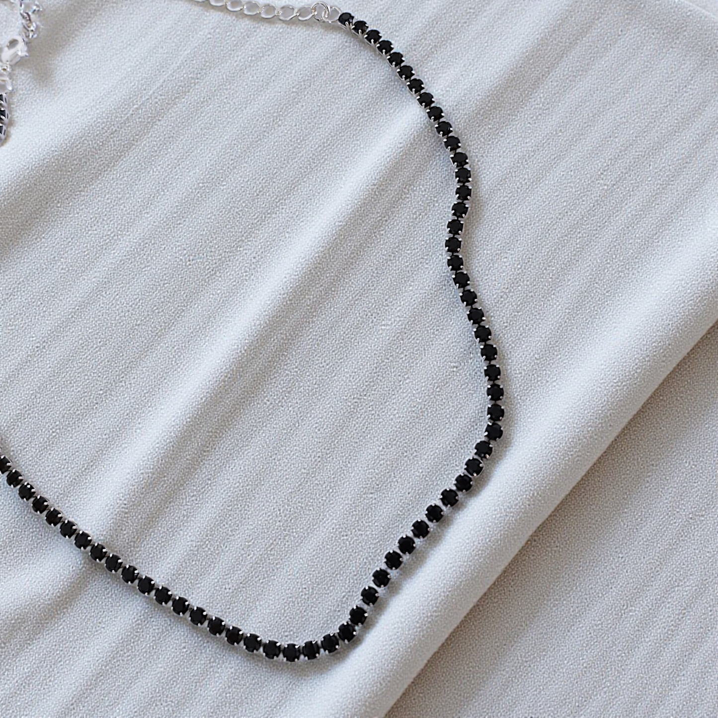 Colar Riviera Fino Zircônias Negras 3mm Prata 925