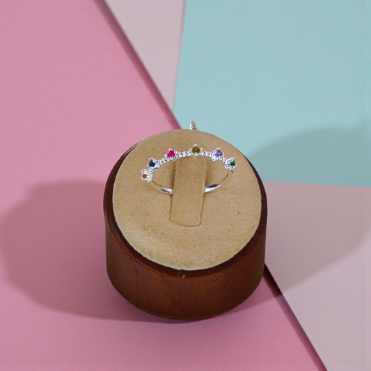 Anel Delicado Zircônias Coloridas Espaçadas