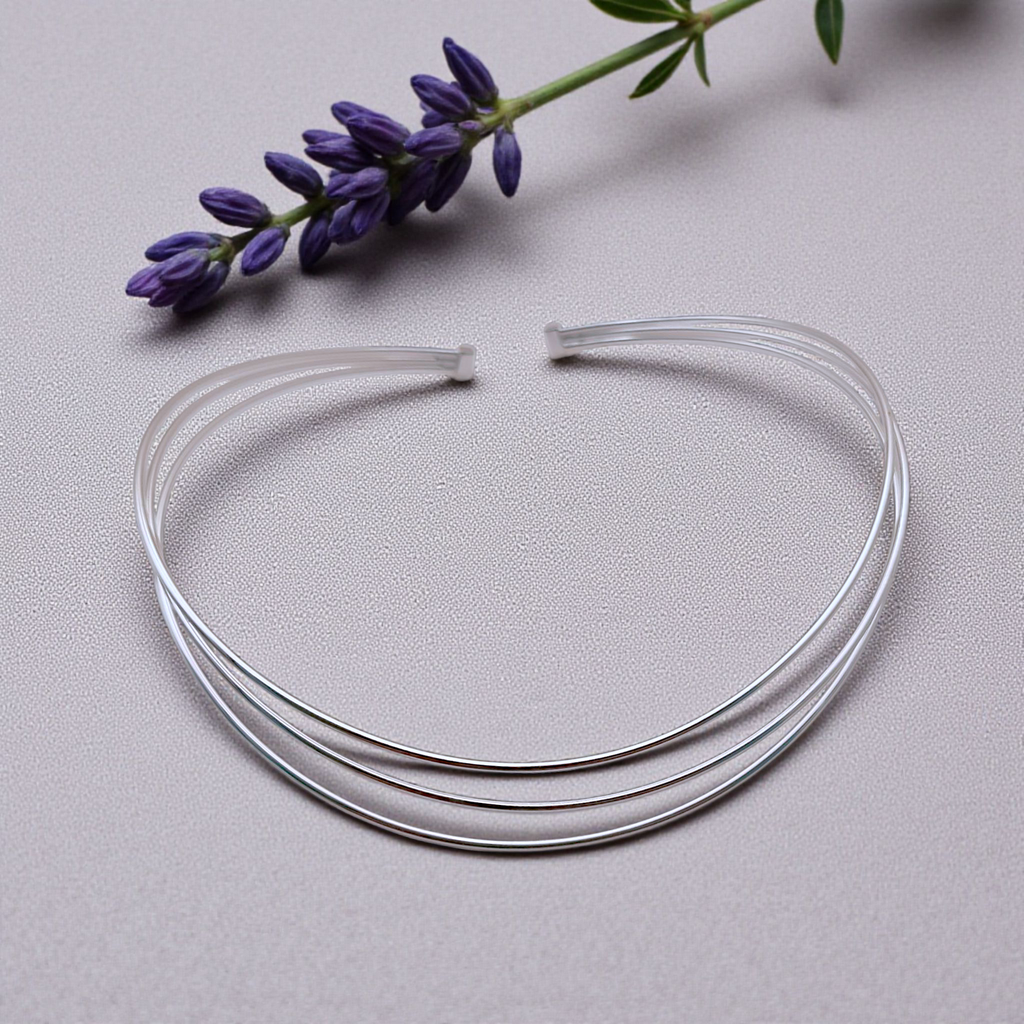 Colar Choker Rígido Três Fios Prata 925