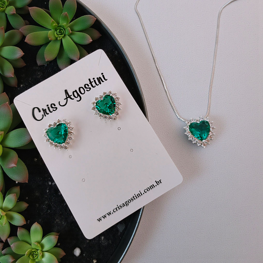 Conjunto Coração Fusion Prata 925