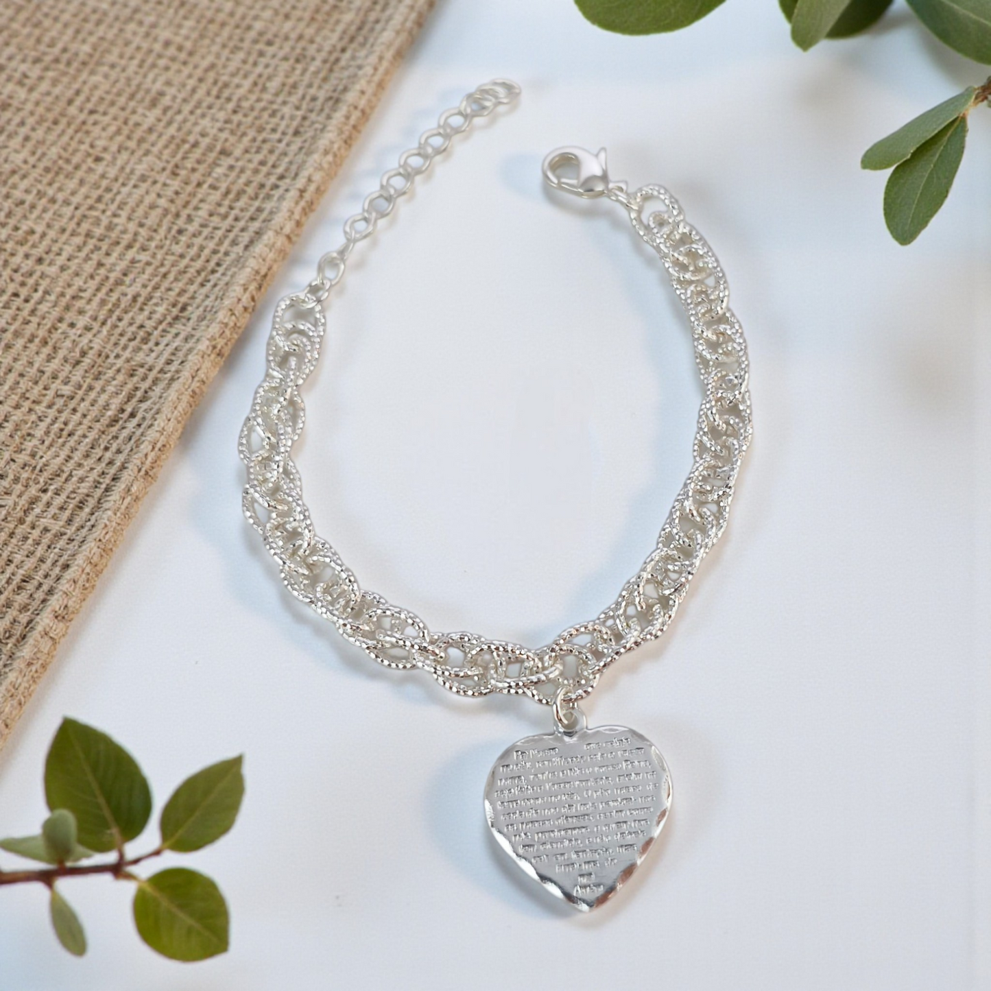 Pulseira Elos Torcidos Coração Pai Nosso Prata 925