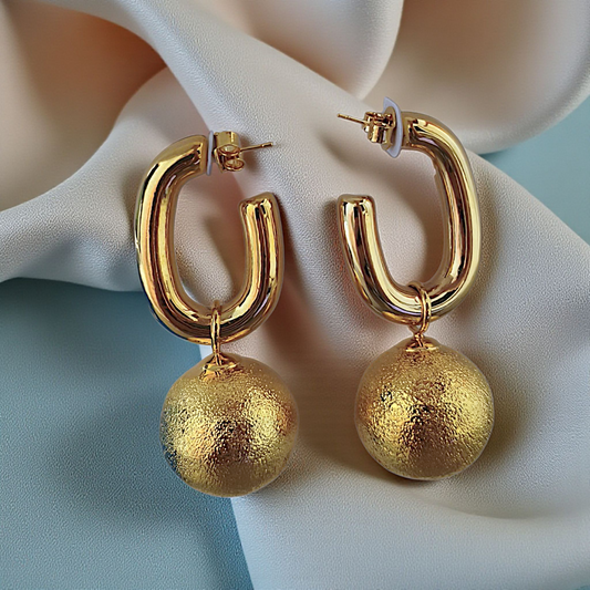 Brinco Maxi Argola Grossa Pingente Bola Texturizada