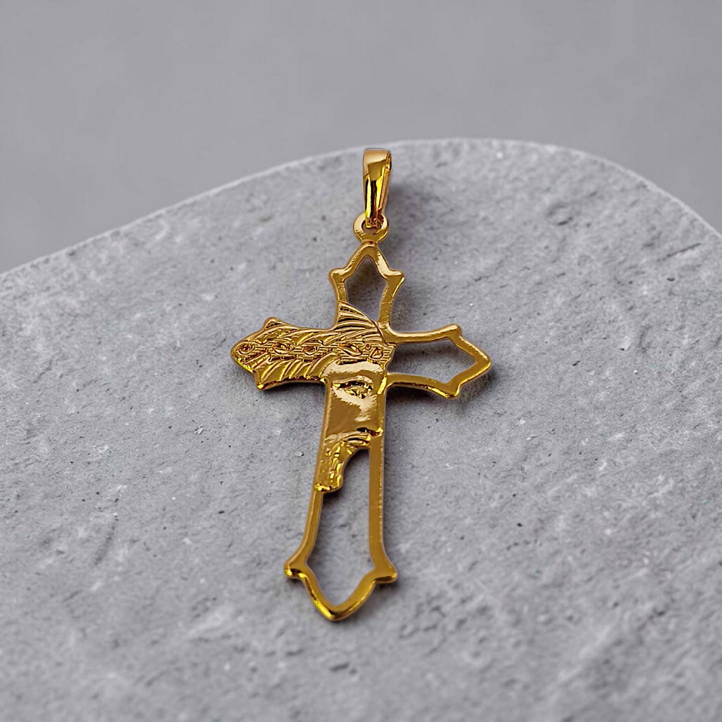 Pingente Crucifixo Face de Cristo 45x25mm