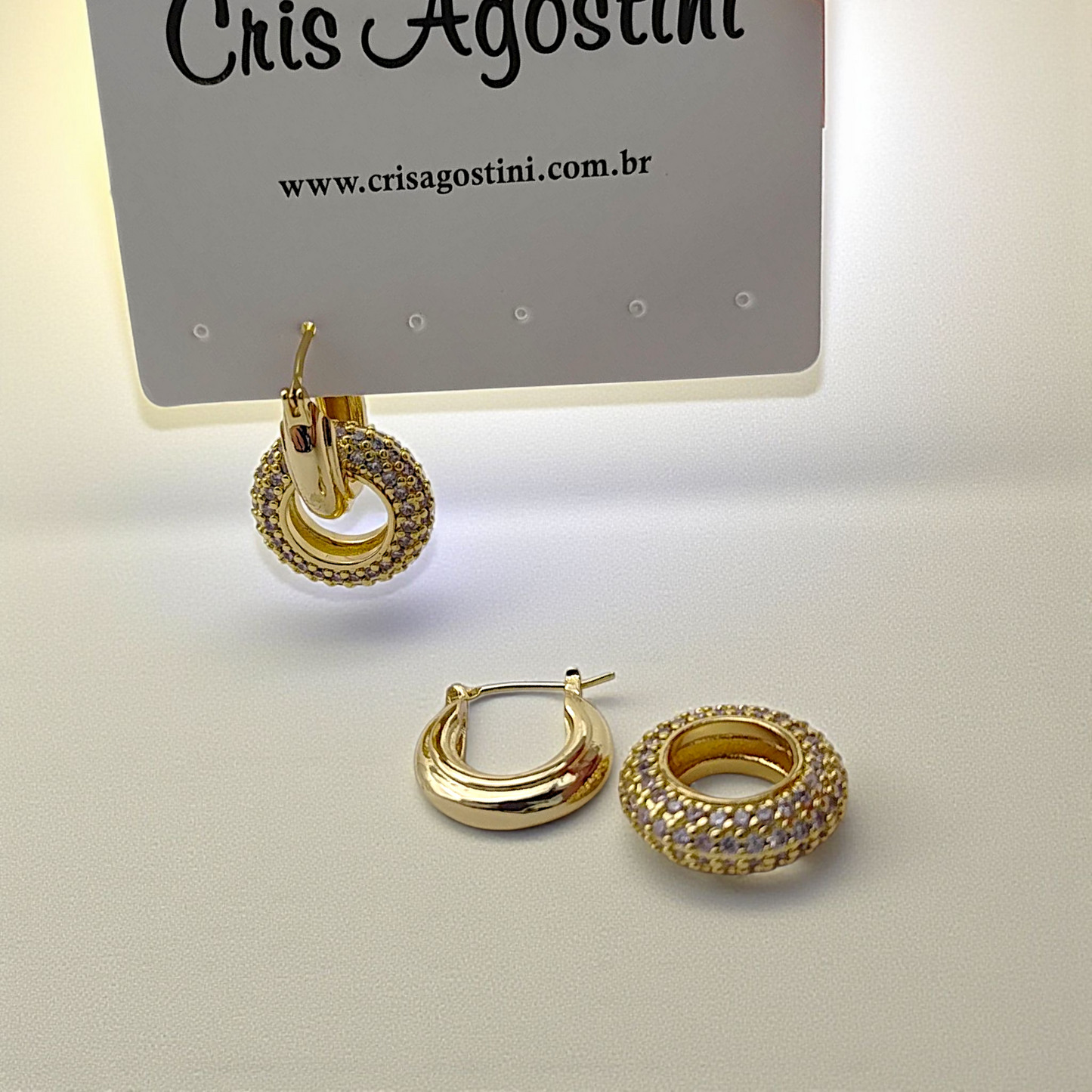 Brinco Argola Pingente Redondo Removível Microzircônias