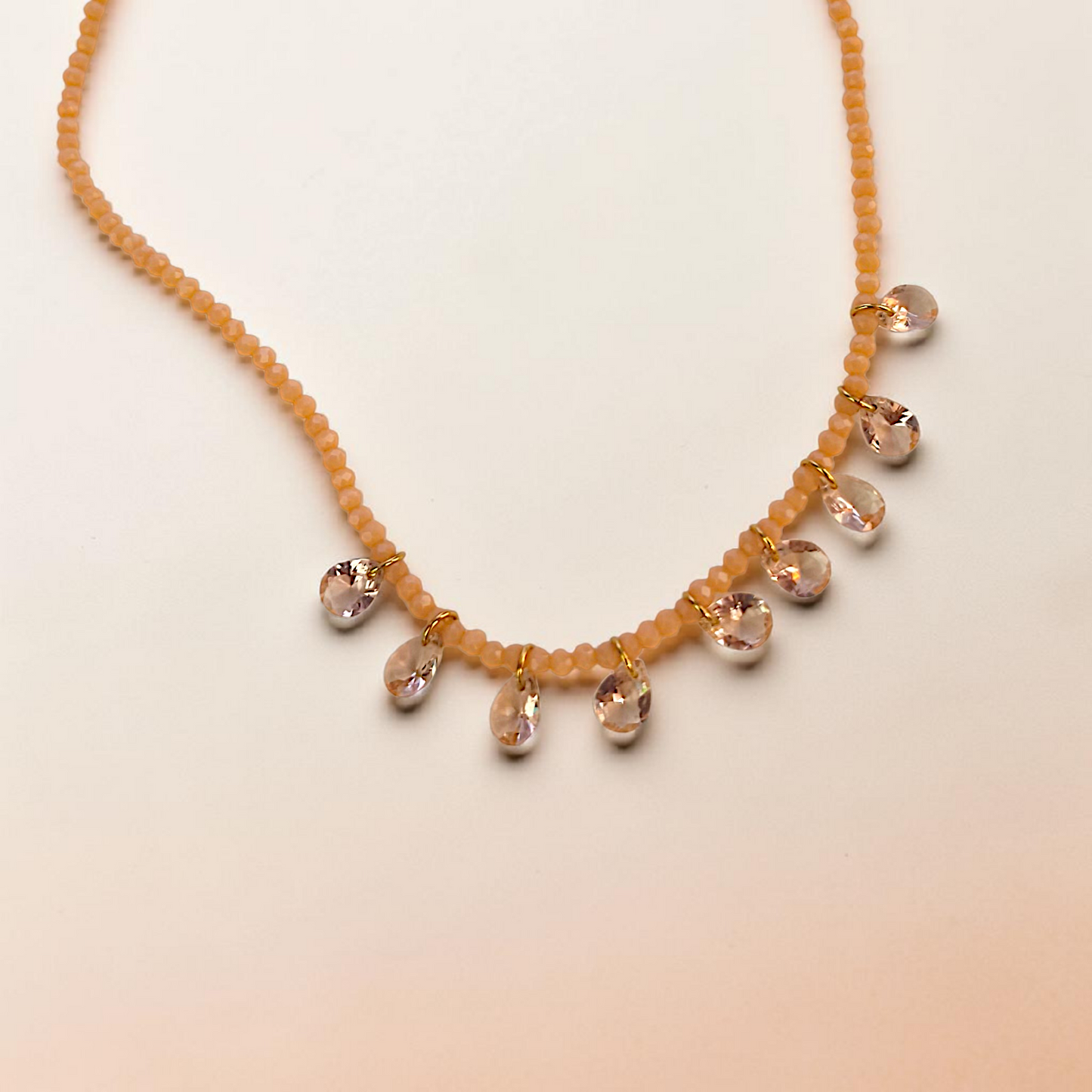 Colar Cristal e Gotas Sextavadas