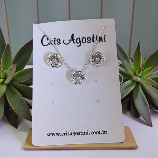 Conjunto Ponto de Luz Caixa Redonda 8mm Prata 925