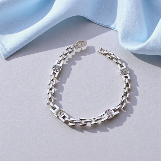 Pulseira Malha Relógio Microzircônias Prata 925