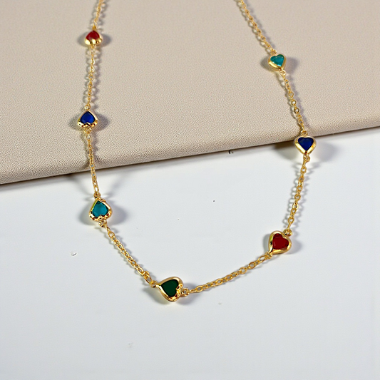 Colar Choker Corações Zircônias Colors