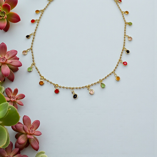 Colar Choker Zircônias Tiffy Colors Penduradas
