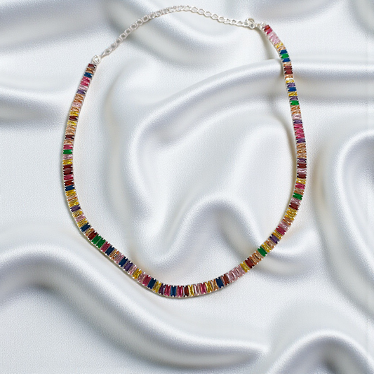 Colar Choker Riviera Zircônias Colors 5mm Prata 925