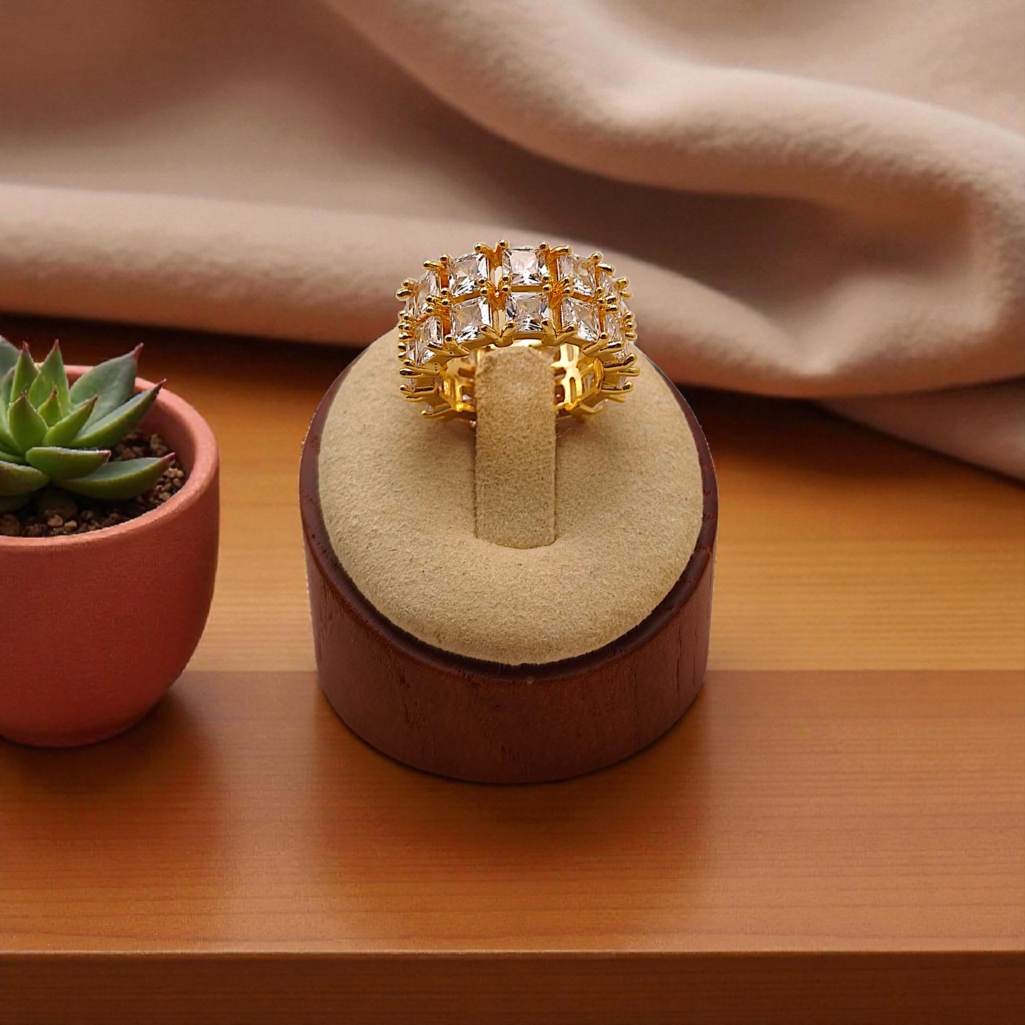 Anel Dual Faixa Luxo Zircônias Inteiro