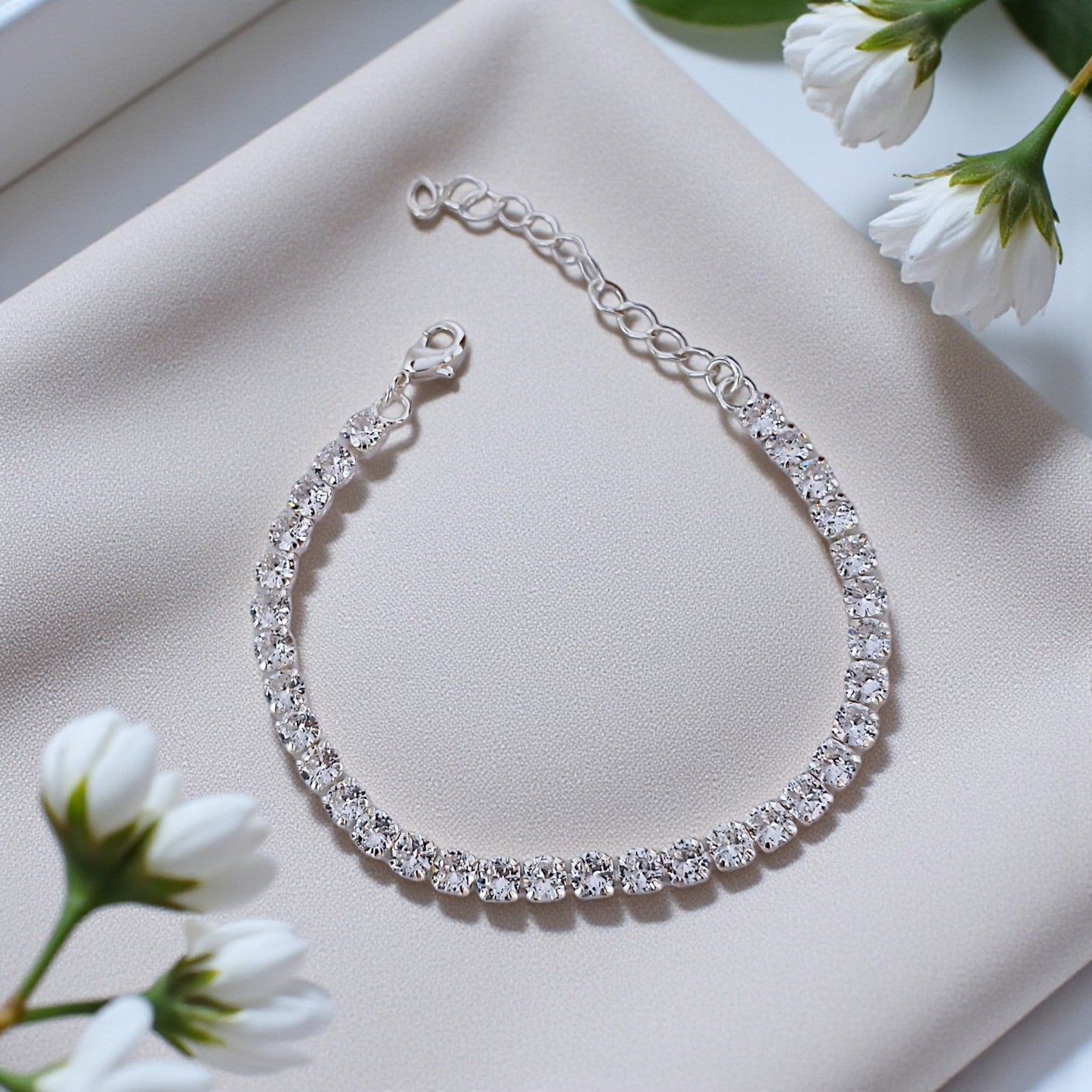 Pulseira Riviera Zircônia Cristal 4mm Prata 925